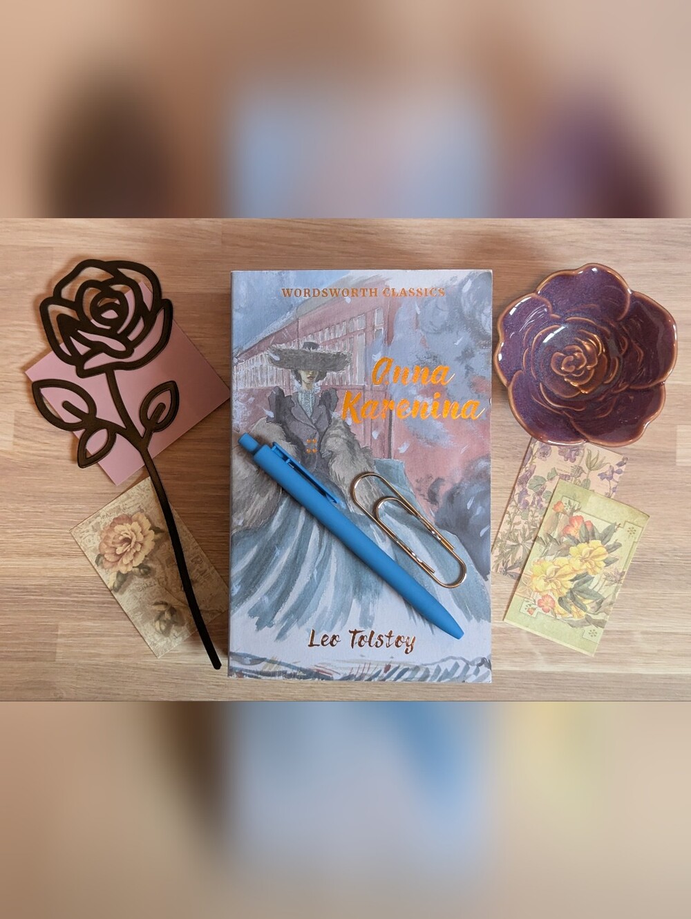 Classic Anna Karenina Book with Floral Accessories
